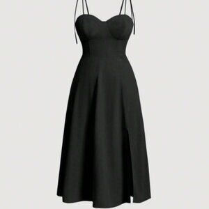 SHEIN MOD Plus Tie Shoulder Split Thigh Bustier Cami Dress - Black (0XL)